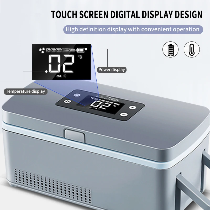 385ml Grey LED Display Car  Refrigerator Electric/Battery Powered Mini Insulin Cooler Case for Household & Outdoor Use
