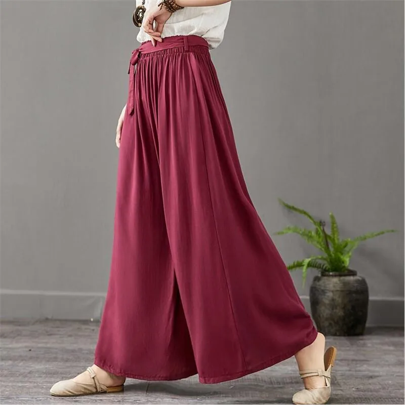 

2026 Women Summer Thin Cotton Linen Long Pants Vintage Elegant Comfortable Wide Leg Pants Chinese Style Trousers Plus size