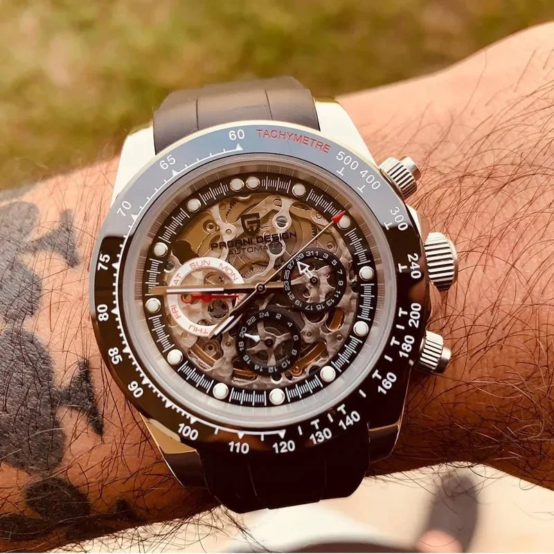 PAGANI DESIGN Automatic Watch top brand luxury Rainbow circle skeleton Mechanical Wristwatch men Stainless Steel watches for men