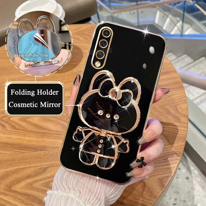 A 50 70 30 Plating Silicone Mirror Holder Case For Samsung Galaxy A50 A70 A30 A20 A10 A7 2018 A52 Silicone Stand Cover A30s A20s