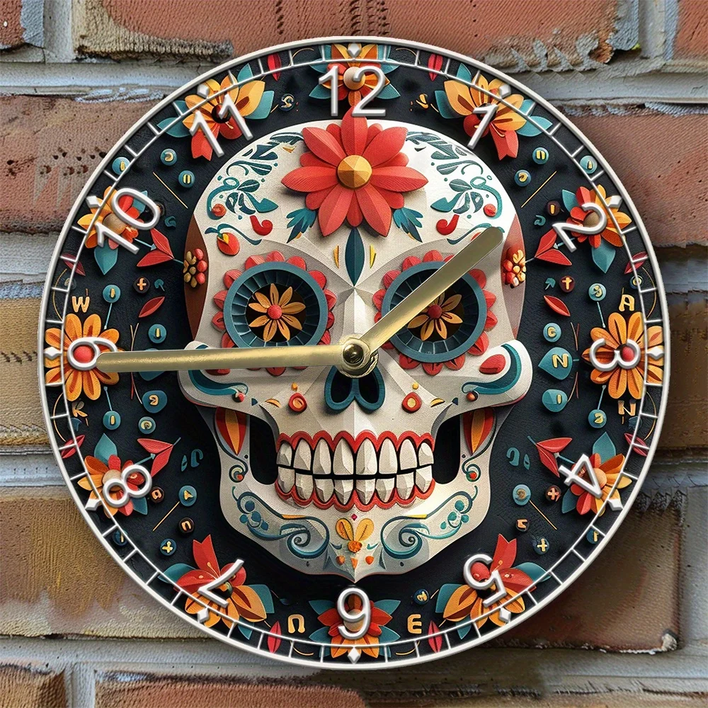 

DIY Wall Clock Kit–2D High-Definition Printing–Día De Muertos Mexican Theme Includes Clock Movement for Creative Home Decor