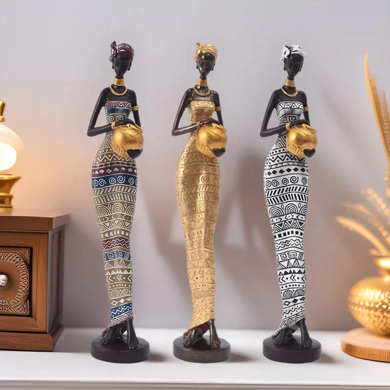 Retro African Black Figure Sculpture Ornament Resin Crafts Model Living Room Wine Rack Office Statue Desktop Home Decor Gift