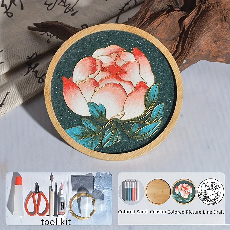 DIY Cloisonne Kit Flower Mountain River Pattern Handmade Coaster Christmas Gift Craft