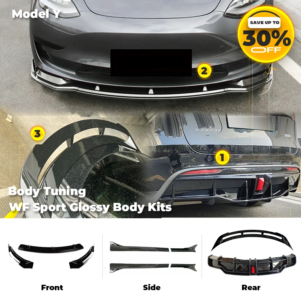 

Gloss Black Tesla Body Kits For Model Y 2020- 2023 WF Sport Tunning Front Bumper Lip Rear Diffuser Rear Spoiler Side skirt Parts