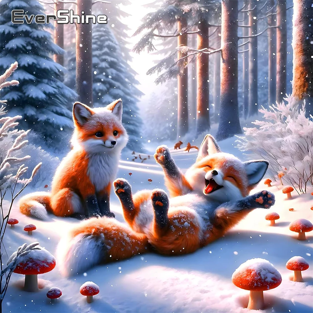 Evershine raposa diamante bordado pintura animal padrão diy para adultos iniciantes diamante mosaico inverno presente artesanal
