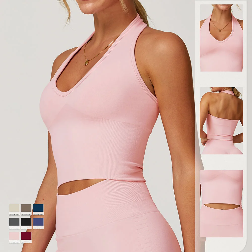 

‌Breathable Seamless Yoga Sports Bra Halter Back Racerback Crop Top For Women Summer Workout Support Gym Wear Fitness Clothes