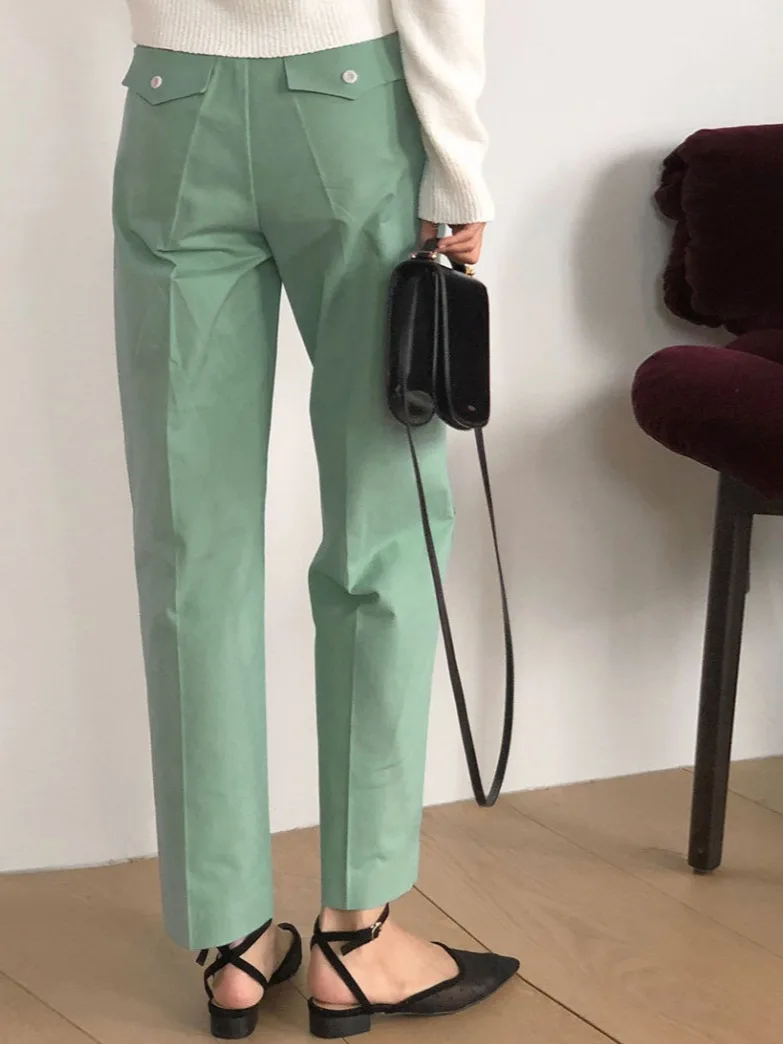 

Slimming High Waist Straight Leg Suit Pants Double ket Versatile Simple Design Commuter Friendly Long Trousers