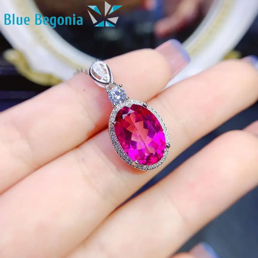 Big Natural Pink Topaz Pendant Sterling Silver 10*14mm Gemstone Necklace Fine Jewelry Women Party Gift