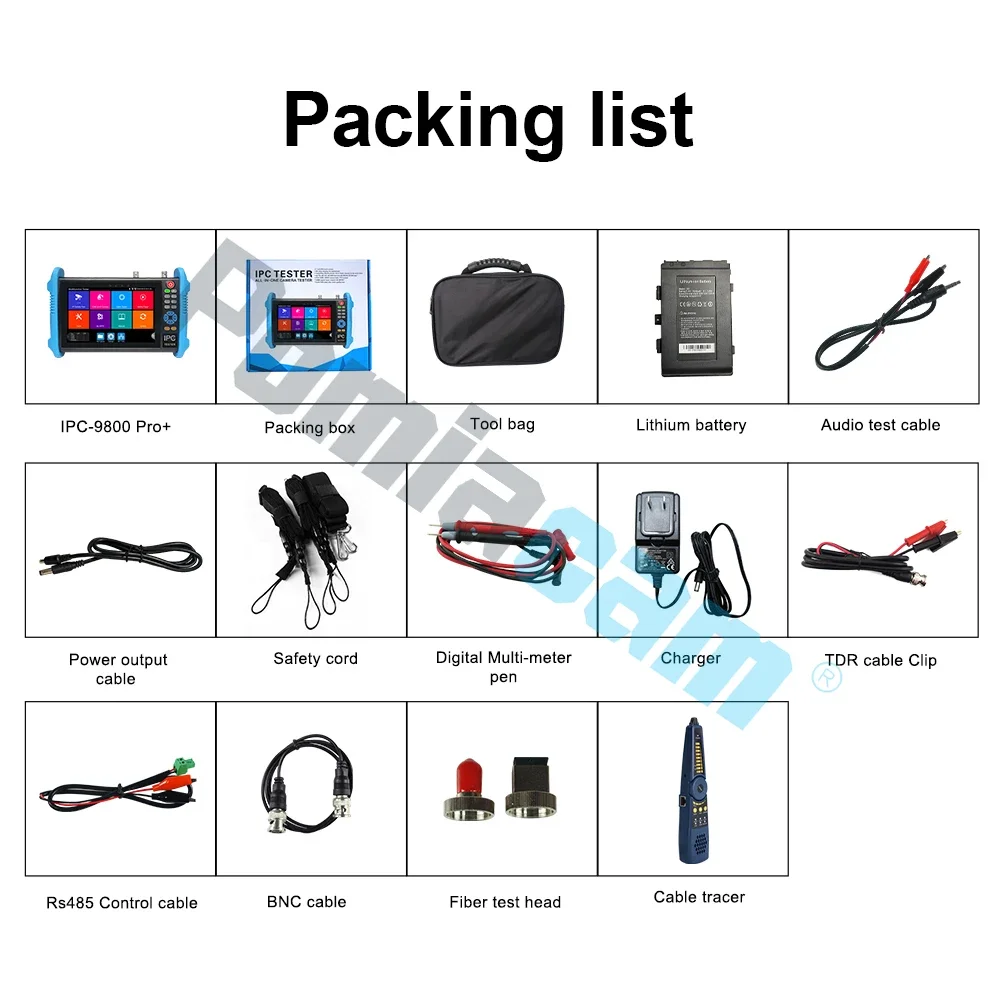 Testador de câmera IP Touch IPS de 7 polegadas, 8K IP H.265/8MP AHD TVI CVI CCTV Tester com 90W PoE++, controle PTZ, teste de cabo UTP/RJ45 TDR