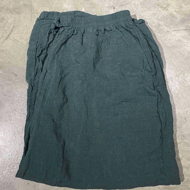 Women Double Layer Linen Wide Leg Trousers Femme Autumn Winter High Waist Drawstring Casual Loose Draped Long Pants With Pockets