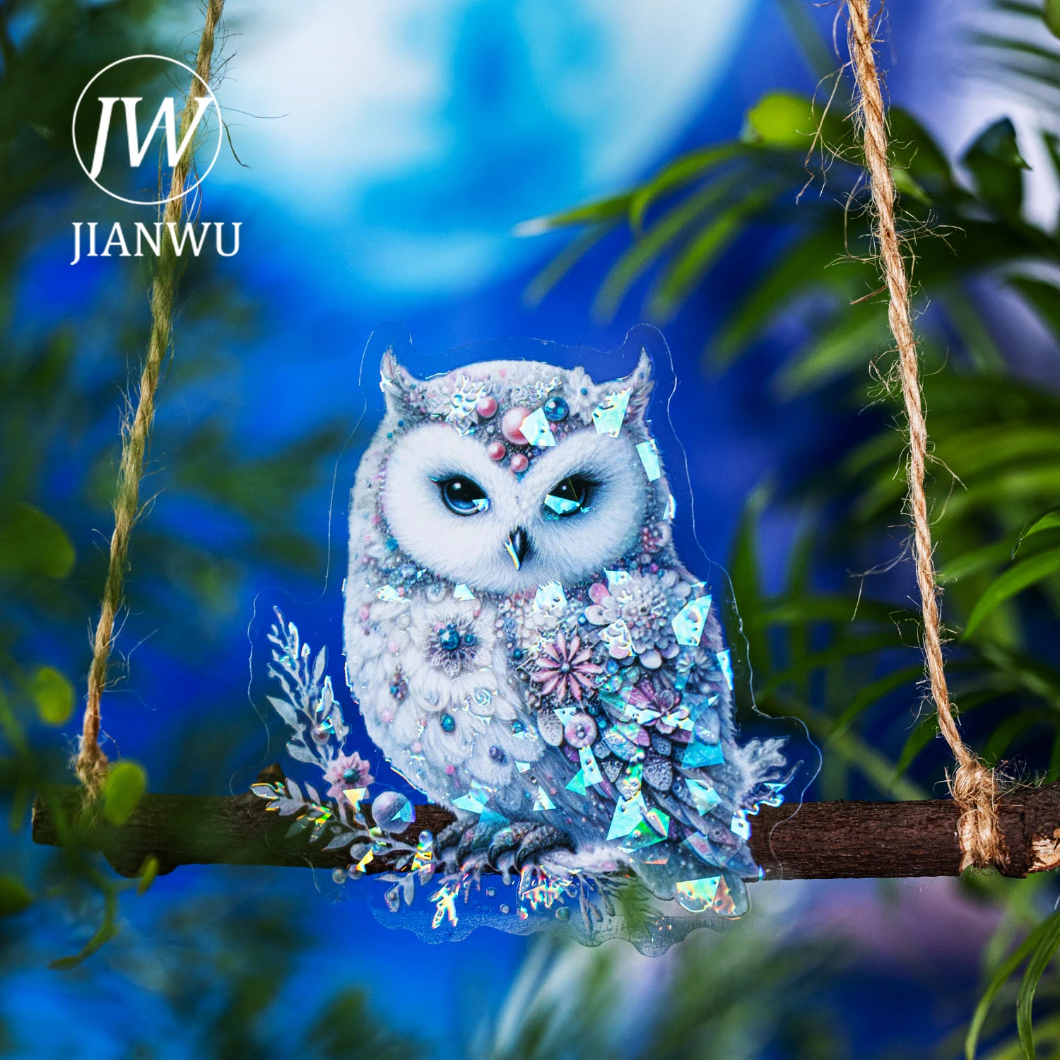 JIANWU Owl Moon Series Vintage Material Collage Landscaping PET Sticker Creative DIY Journal Scrapbooking Stationery