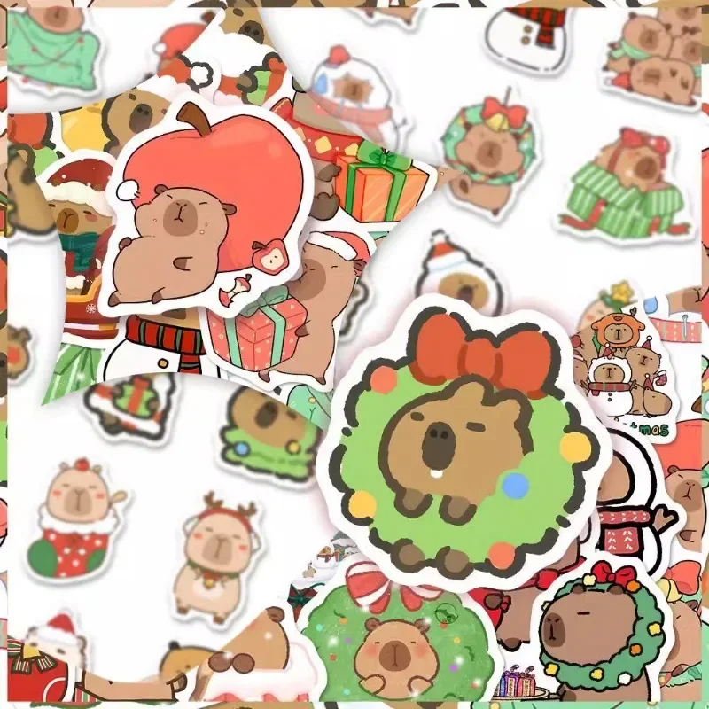 160pcs Christmas Capybara Anime Sticker Cute Cartoon Festival  Wall Surface Desktop Decoration Waterproof PVC Self-adhesive Gift