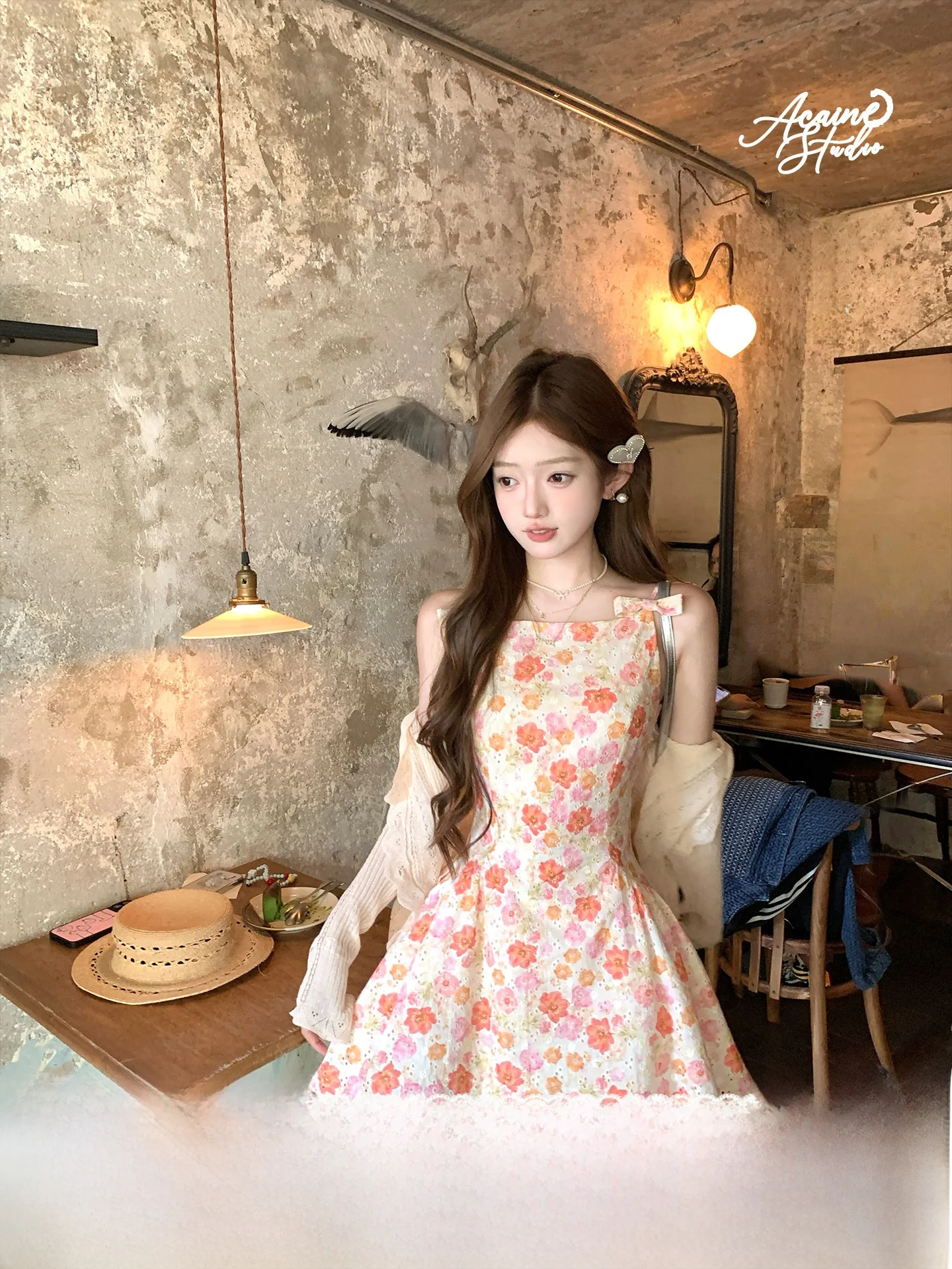 Sweet Embroidered  Knot A-Line Dress Women's Summer Casual Style Cake Skirt Waist-Cinching Island Tea Mist Dress