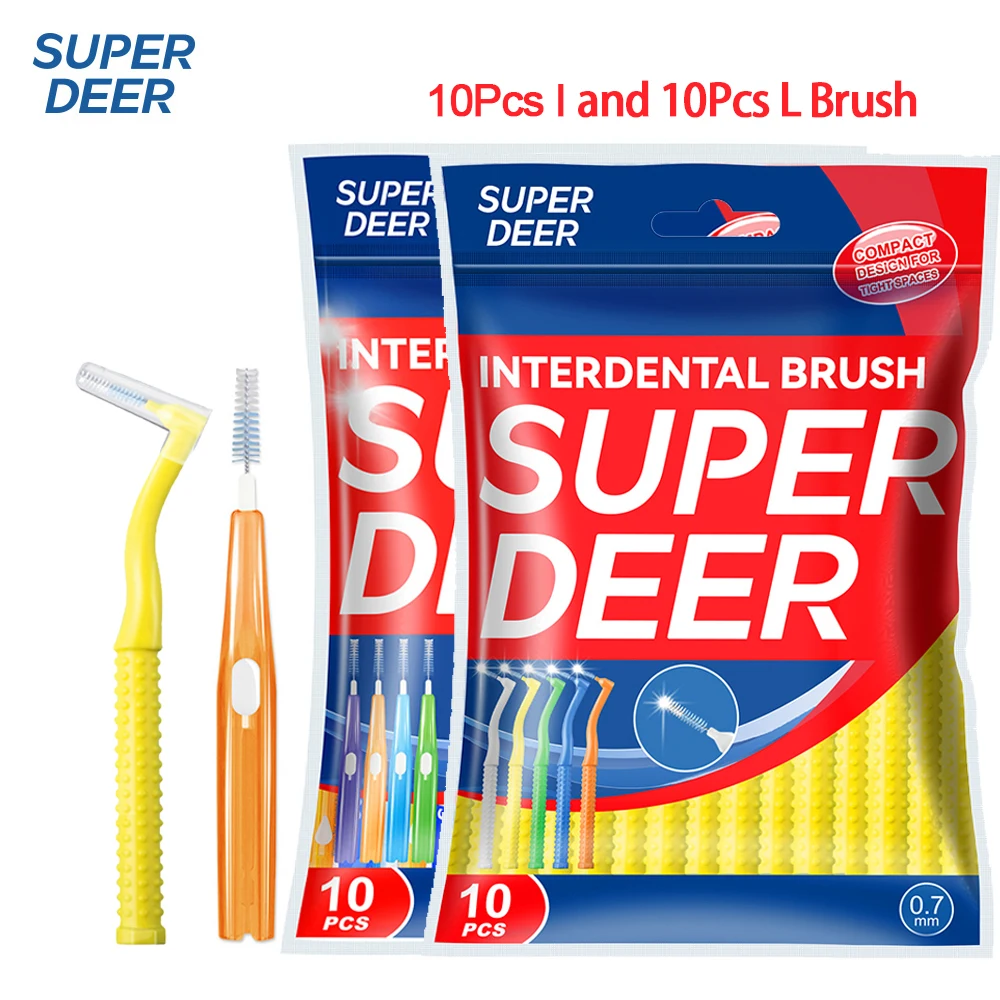 

Super Deer 0.7mm L/I Shape Interdental Brush Soft Bristle Interdental Tooth brushes Clean Between Teeth For Orthodonotics
