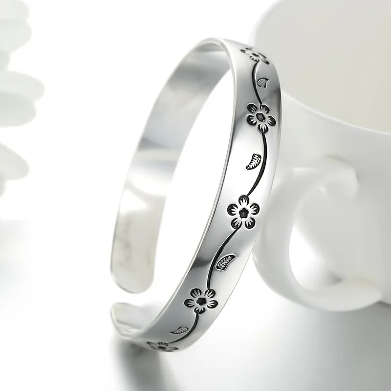 GaaBou-brazaletes de plata de ley 925 con flores para mujer, brazalete de lujo, joyería de calidad