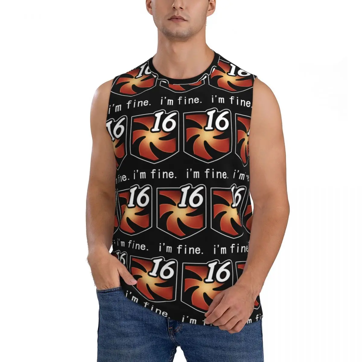 I'm Fine Vuln Stacks Men Sleeveless Tank Tops Quick Dry Breathable Gym Fitness Running Summer Casual Sport Vest