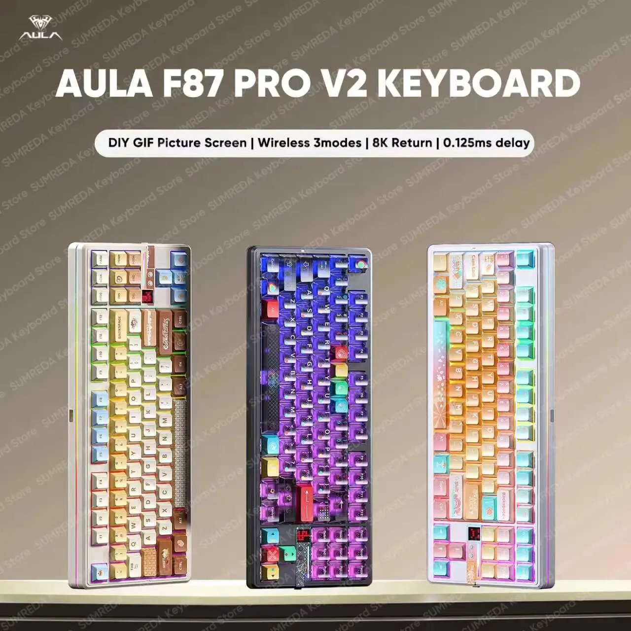 

AULA F87 Pro V2 Wireless Gaming Mechanical Keyboard F87Pro V2 Bluetooth 2.4G Wired RGB Hotswap 8K Return 12000mAh Gamer Keyboard