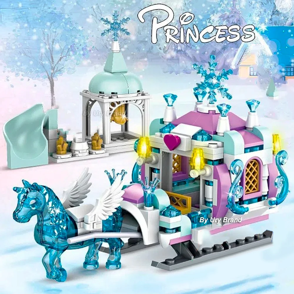 Ice Castle Playground House Building Blocks Set para Meninas, Figuras do Cavalo de Neve, Snow House, Luxury Princess Friends, DIY Gift Toy, Inverno