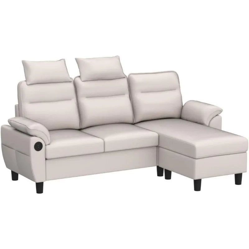 Sectional Sofa, High Back Sectional Couch with Ottoman, 2 USB and Storage Bags, L Shaped Sofa with Extra Headrests