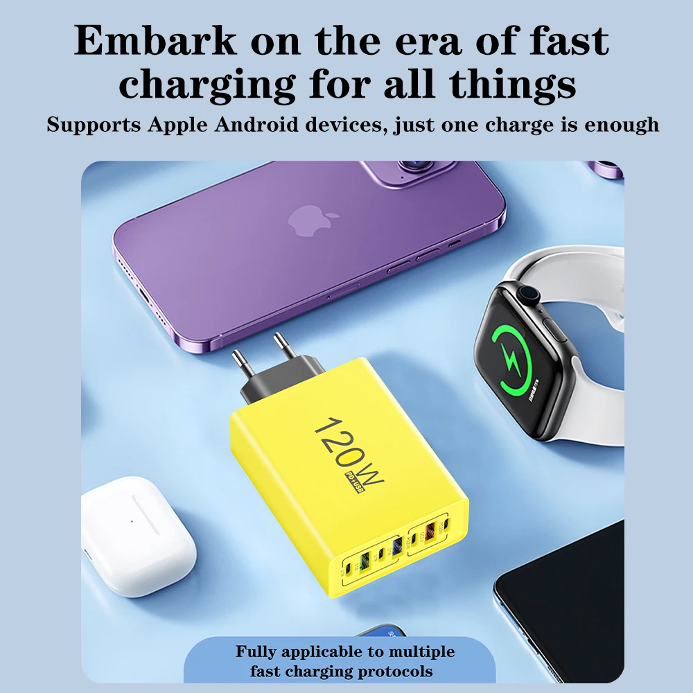 PD 120 واط USB نوع C شحن سريع شاحن الهاتف المحمول 7 منافذ الاتحاد الأوروبي/الولايات المتحدة التوصيل شاحن آيفون هواوي شاومي سامسونج الجدار شاحن