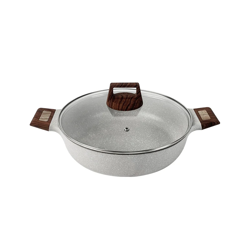 7/10/16 Stuks Oem Gegoten Aluminium Composiet Bodem Wit Marmer Non-Stick Potten En Pannen Met Houten Handvat Kookgerei Sets