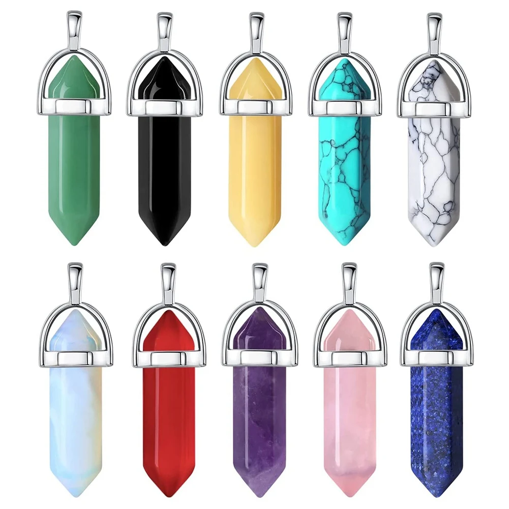 

10Pcs Crystal Pendant Charms Jewelry Making Natural Gemstone Bulk Obsidian Quartz Carnelian