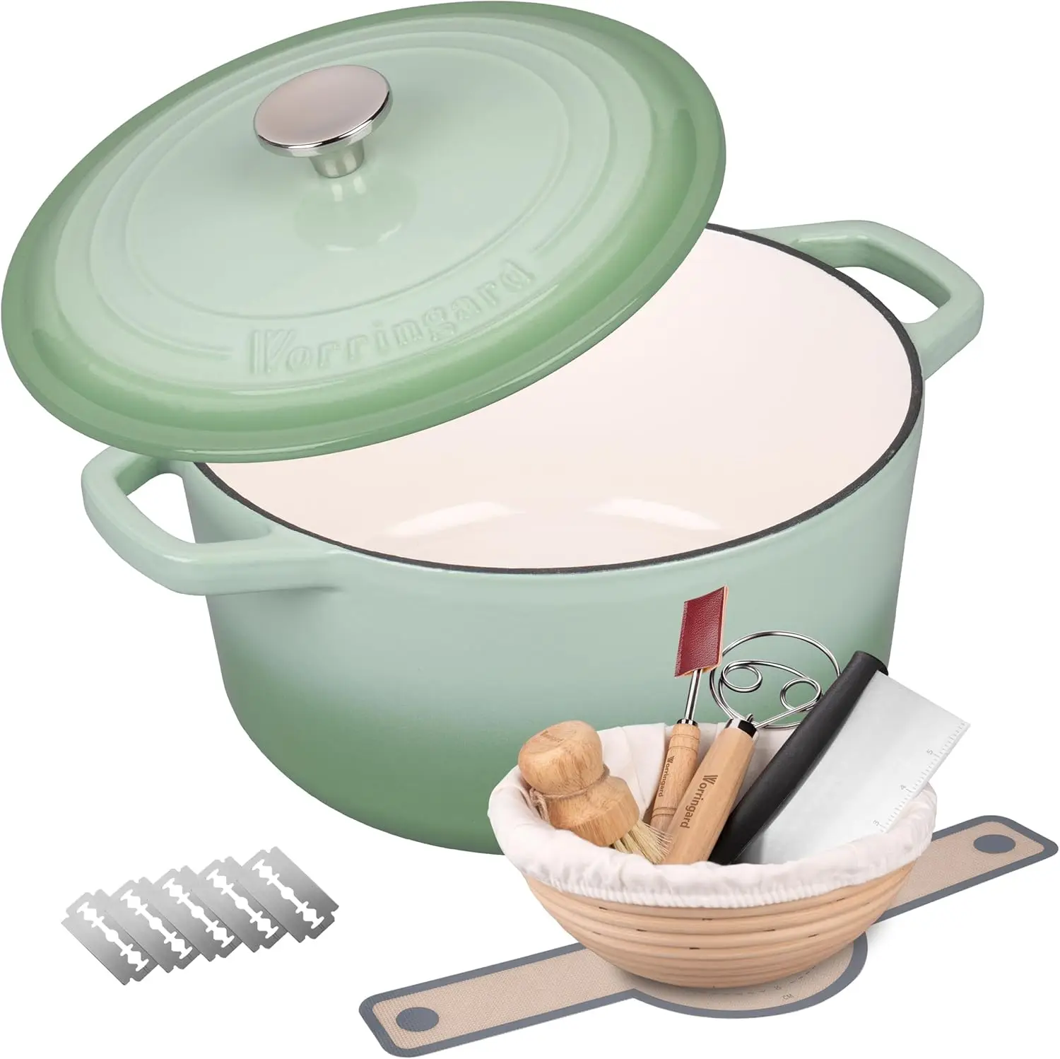 

Enameled Cast Iron Dutch Oven 6QT, Green, for Sourdough & Bread Baking with Lid