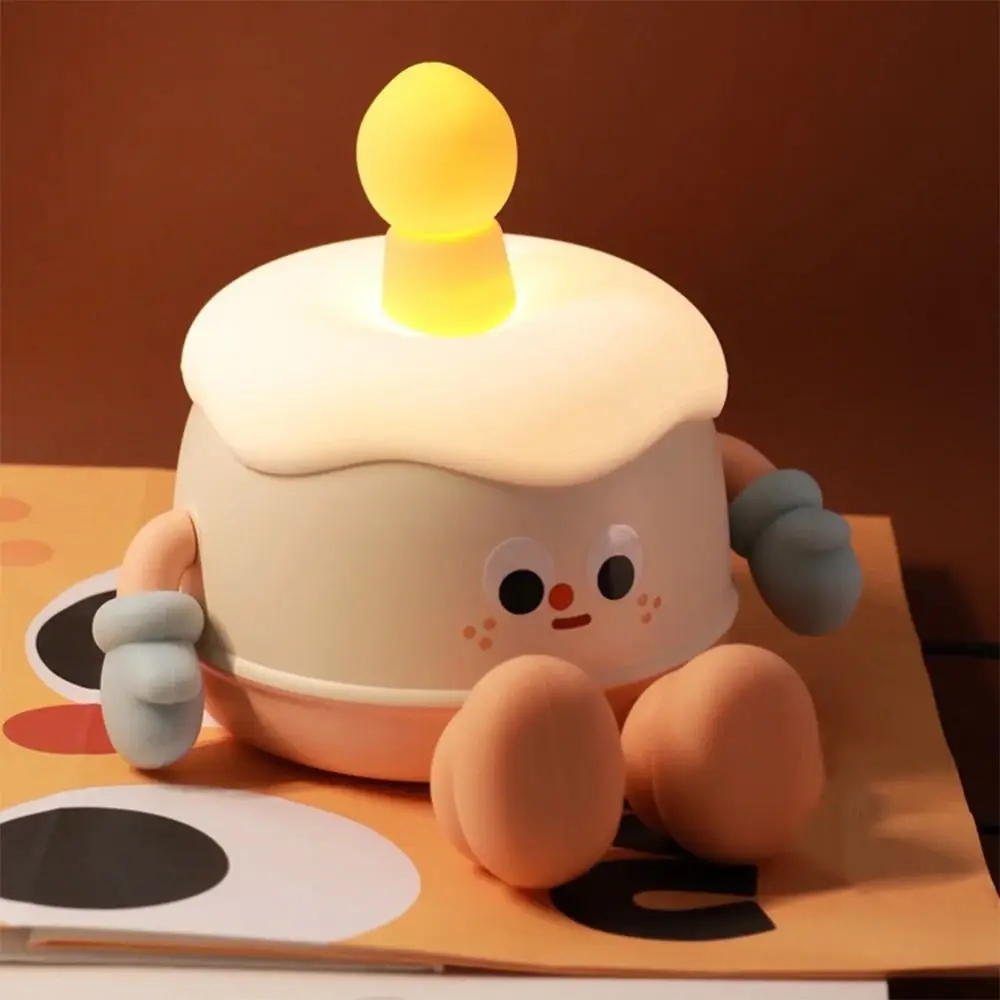 Cartoon Birthday Cake Light USB Rechargeable Soft Silicone LED Night Lamp Eye Protection Kawaii Bedside Atmosphere Light