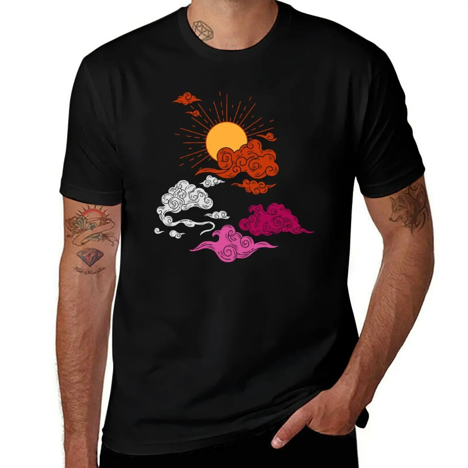 Suns and Clouds Lesbian Pride T-Shirt Long Lasting Casual T-Shirt