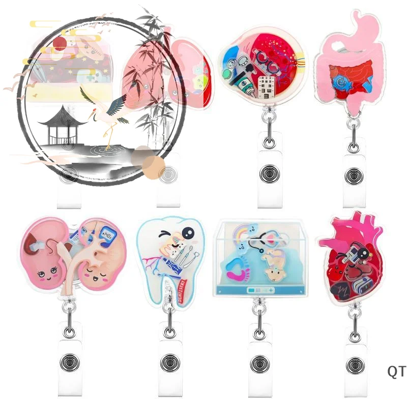 New Design 1 Piece Shaker Acrylic Retractable Nurse Badge: 1Pcs Reel Anime Heart Lung Teeth Doctor Name Tag