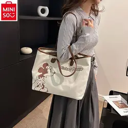 MINISO 2024 new fashion ladies commuting Mickey printing Joker one-shoulder large-capacity student storage tote bag