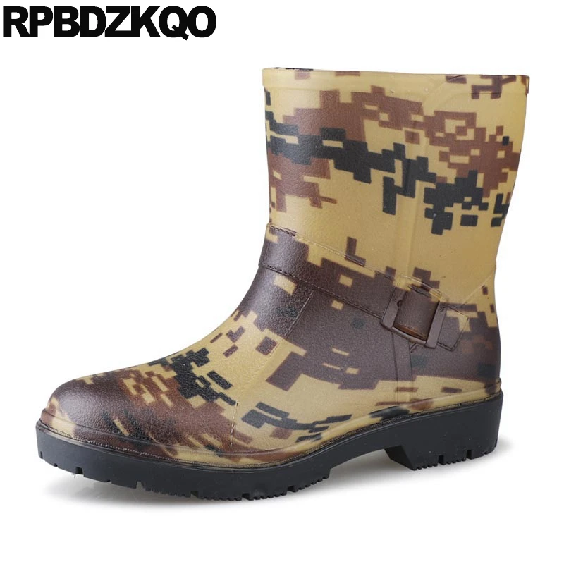 

Fishing Rainboots Rain Boots Plaid Big Size Buckle Pvc Removable Shoes 46 Men Slip On Detachable Ankle Rubber Fur Lined Block