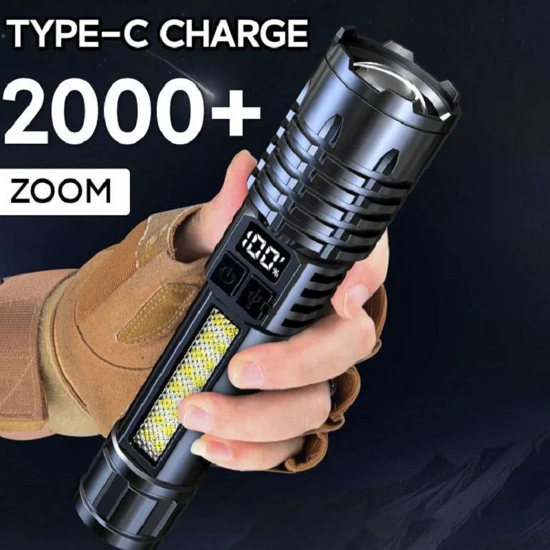 

Освещение Перезаряжаемый светодиодный фонарик длиной 2000 м с боковой подсветкой Встроенная батарея ABS Самый мощный фонарик для наружного использования в чрезвычайной ситуации