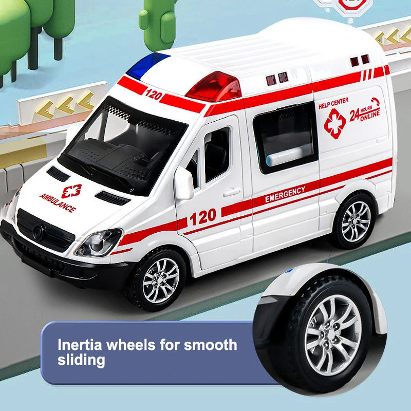 New Five-door Inertia Ambulance Police Car Model Simulation Music Light Car Toy Children\'s Educational Toy Christmas Gift