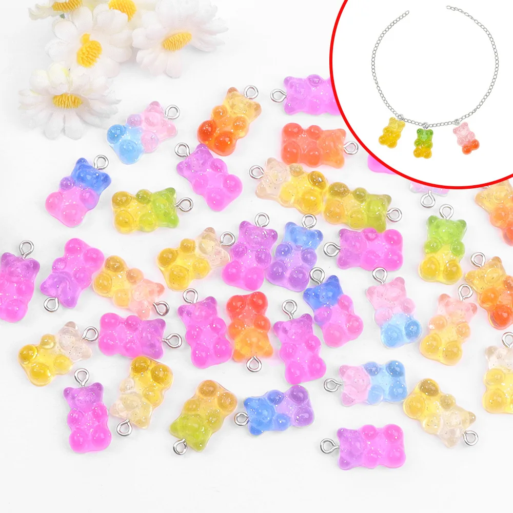 

60 шт. двухцветный кулон в форме медведя из смолы, эмалированный кулон для рукоделия, используется для ожерелья, браслетов, декоративных аксессуаров своими руками