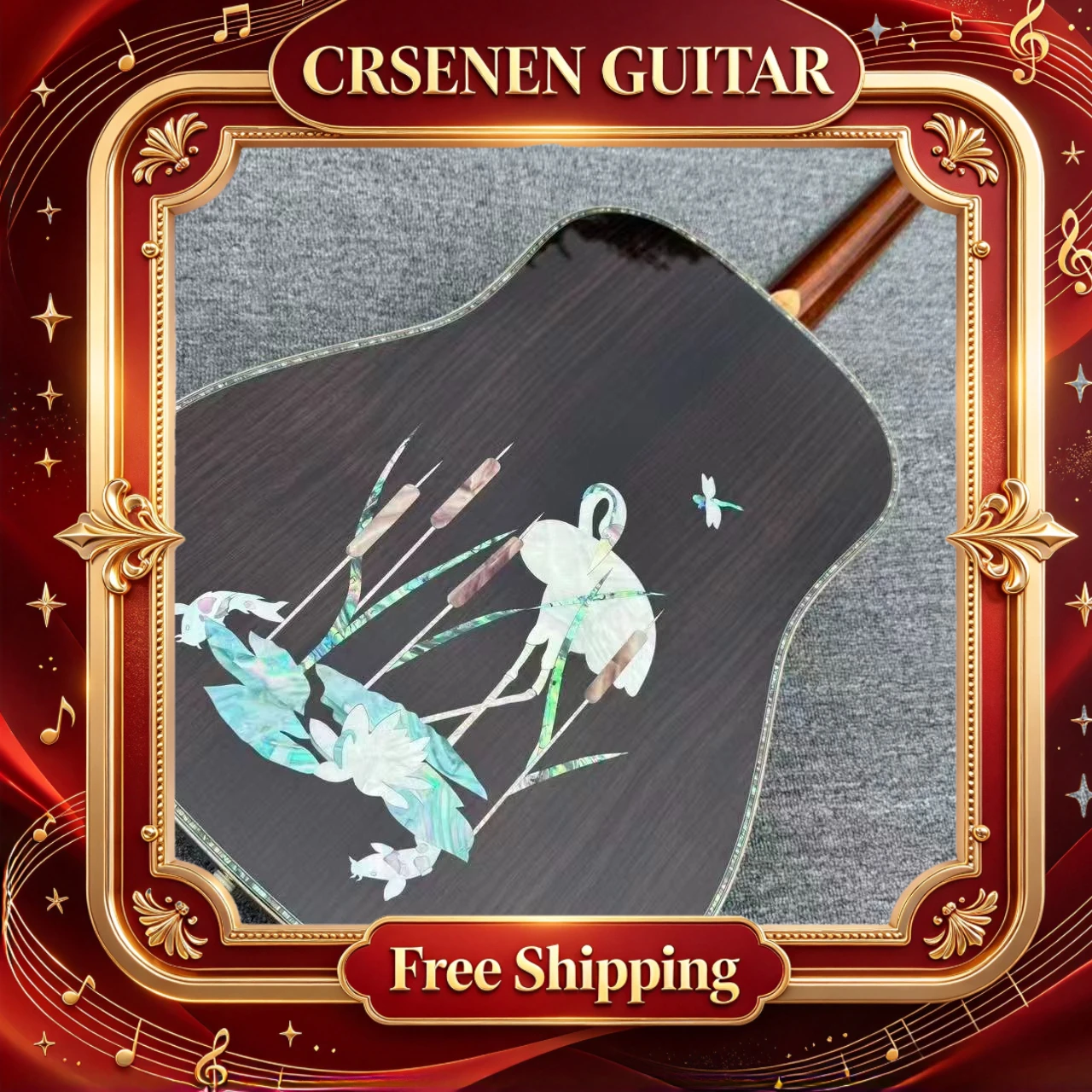 Free Shipping Crane Solid Wood Natural 6 StringCrane Pattern Inlay Acoustic Guitar New Year Gift Wooden Guitar Folk Guitar
