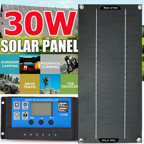 30W 18V Solar Panel Kit Solar Panel Charger with Controller +Clip Cable+Car Charger Solar Battery Charger for Car RV Caravan