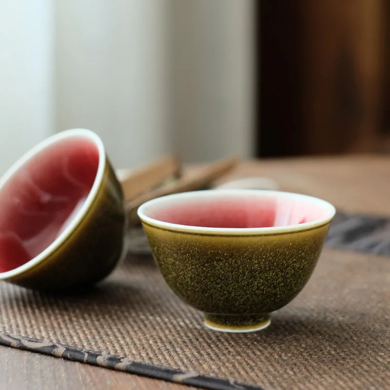 Shredded Tea Glaze 80ml Beautiful Kung Fu Tea Cups Set Red Mugs For Ceremony Green Teacup Set 6 Persons Taxes Lily Deng