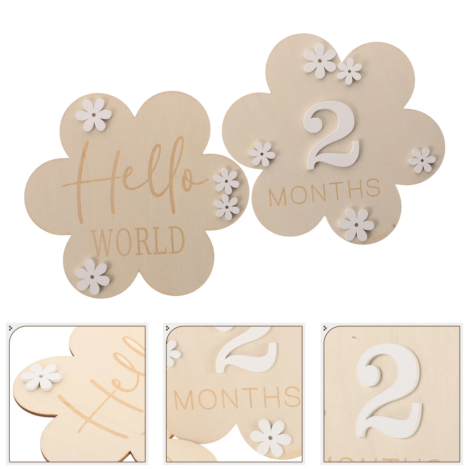 

2Pcs Baby Milestone Wood Flower Set Monthly Photoshoot Props Newborn Announcement Growth Record Nursery Decor Newborn Name Sign