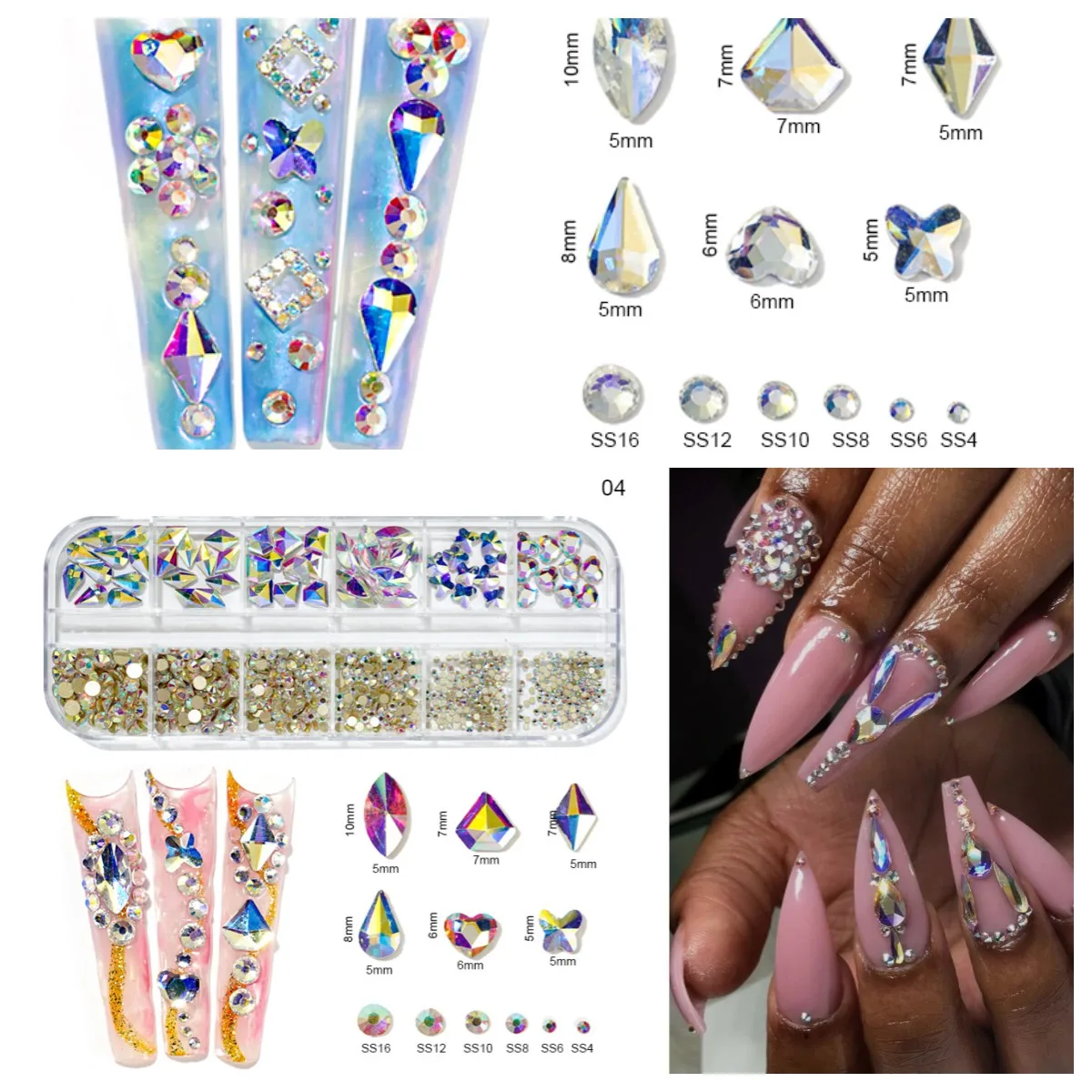 1 Box Luxury Shiny Diamond Nail Art Rhinestones Stone Strass Glass 3D Nails Supplies Jewelry AB/Colorful Hotfix Manicure Decors#