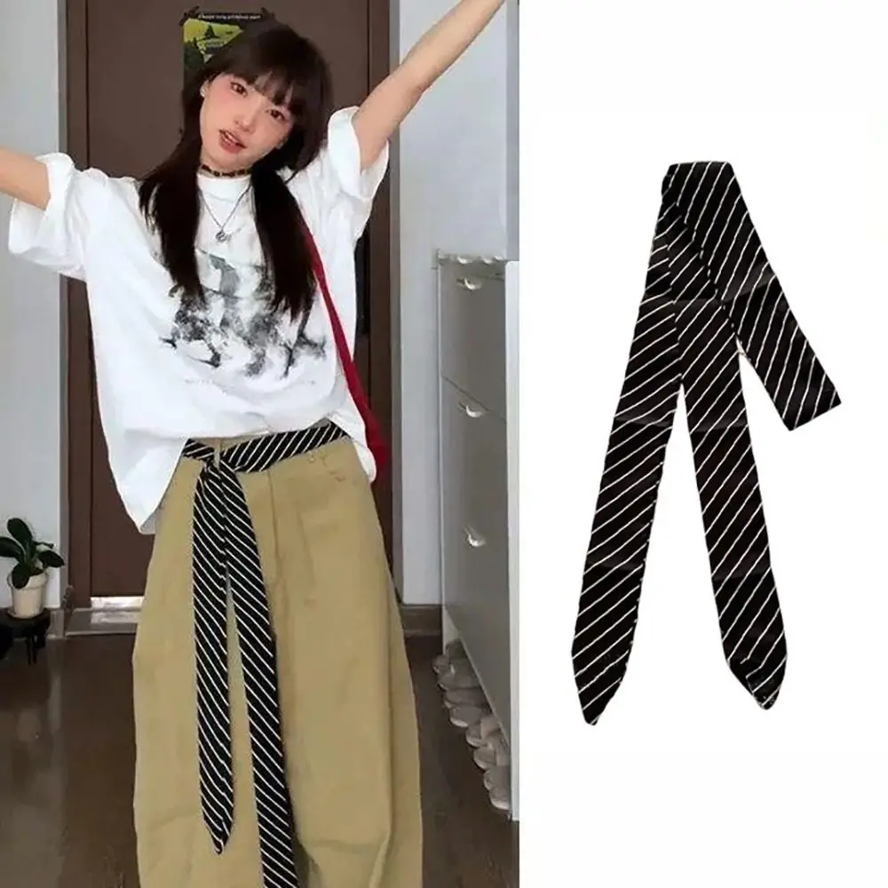 Personality Polyester Striped Waist Belt Long Skinny Decorative Accessory Necktie Scarf Cool Striped Neck Tie Women Men