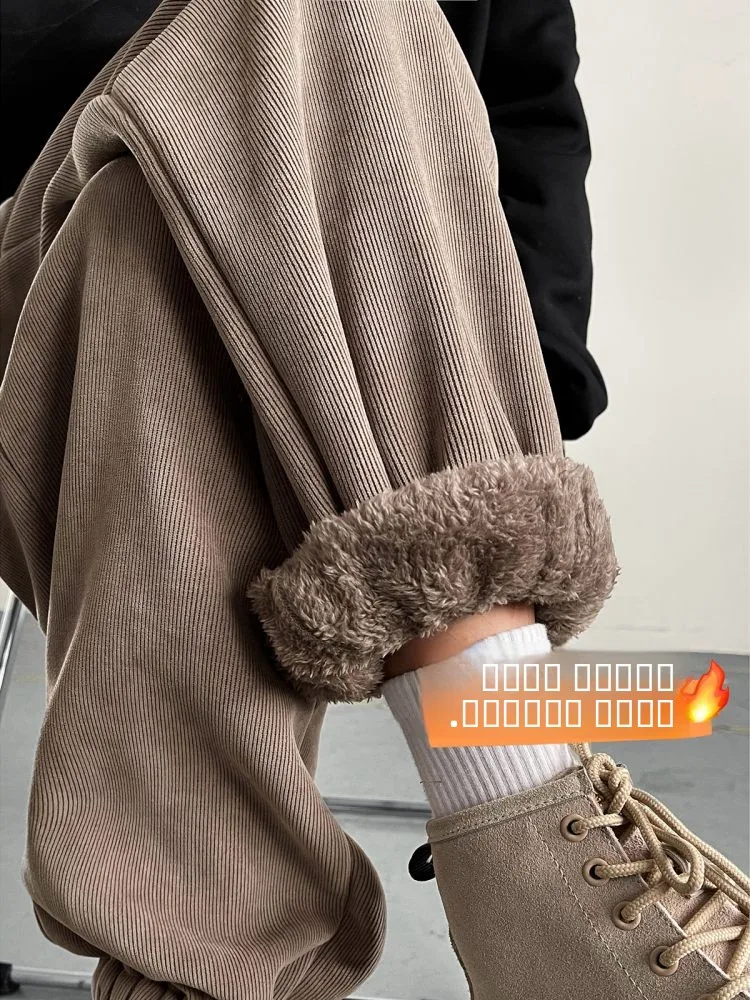 

Утепленные вельветовые спортивные брюки свободного кроя в американском ретро-стиле с высокой талией и эластичным поясом