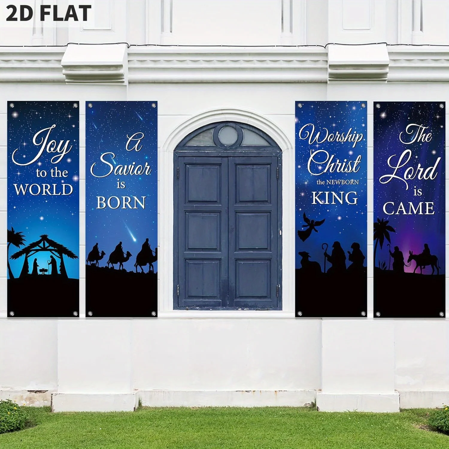 

4Pcs Church Banners for Sanctuary Wall Welcome Religious Christmas Banners Hanging Backdrop Nativity Scene Church Porch Signs