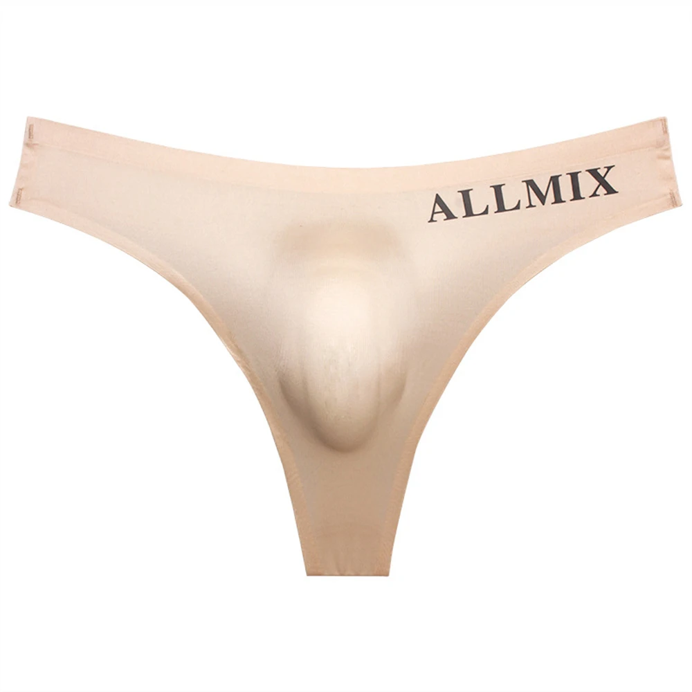 Fashion Men\'s Briefs Thong Middle Waist Bikini Thong With Soft Bulge Pouch Panties Male Underwear T-back Breathable Underpants