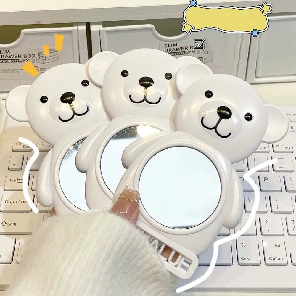 Mini High Definition Handheld Mirror Cartoon Bear Shape Makeup Mirror Girlish White Vanity Mirror Makeup Tools