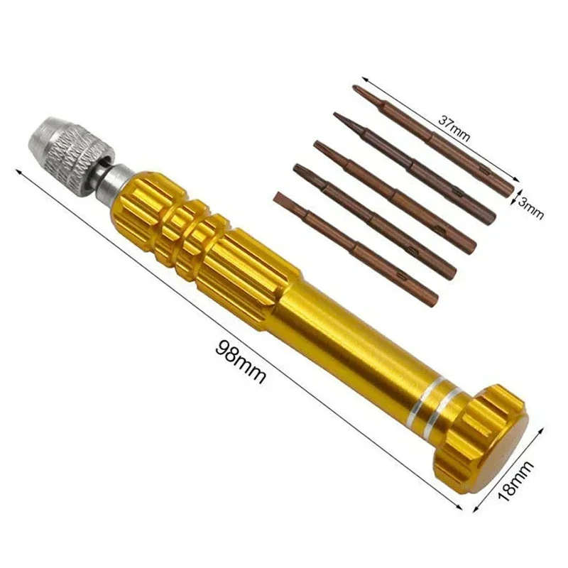 Set Obeng Magnetik Presisi 5 In 1 DIY S2 Bit Baja Aloi Pegangan Anti-selip untuk Alat Pembuka Perbaikan Tablet Ponsel