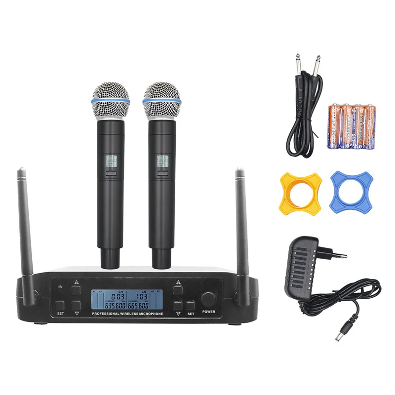 

GLXD4 professional anti-howling wireless microphone sound card one-to-two stage singing KTV audio home system