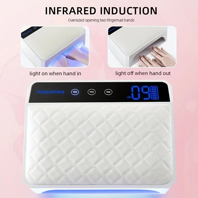 178W Rechargeable UV LED Nail Lamp Professional Gel Polish Drying Lamp with PU Hand Pillow and 69 Beads for Home Manicure Salon