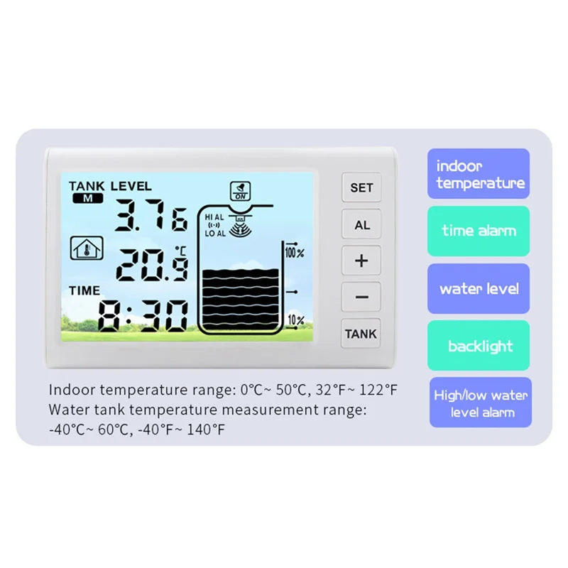 

AS94-Ultrasonic Level Meter Multifunctional Household Digital Display Water Tank Water Level Meter Water Level Monitor