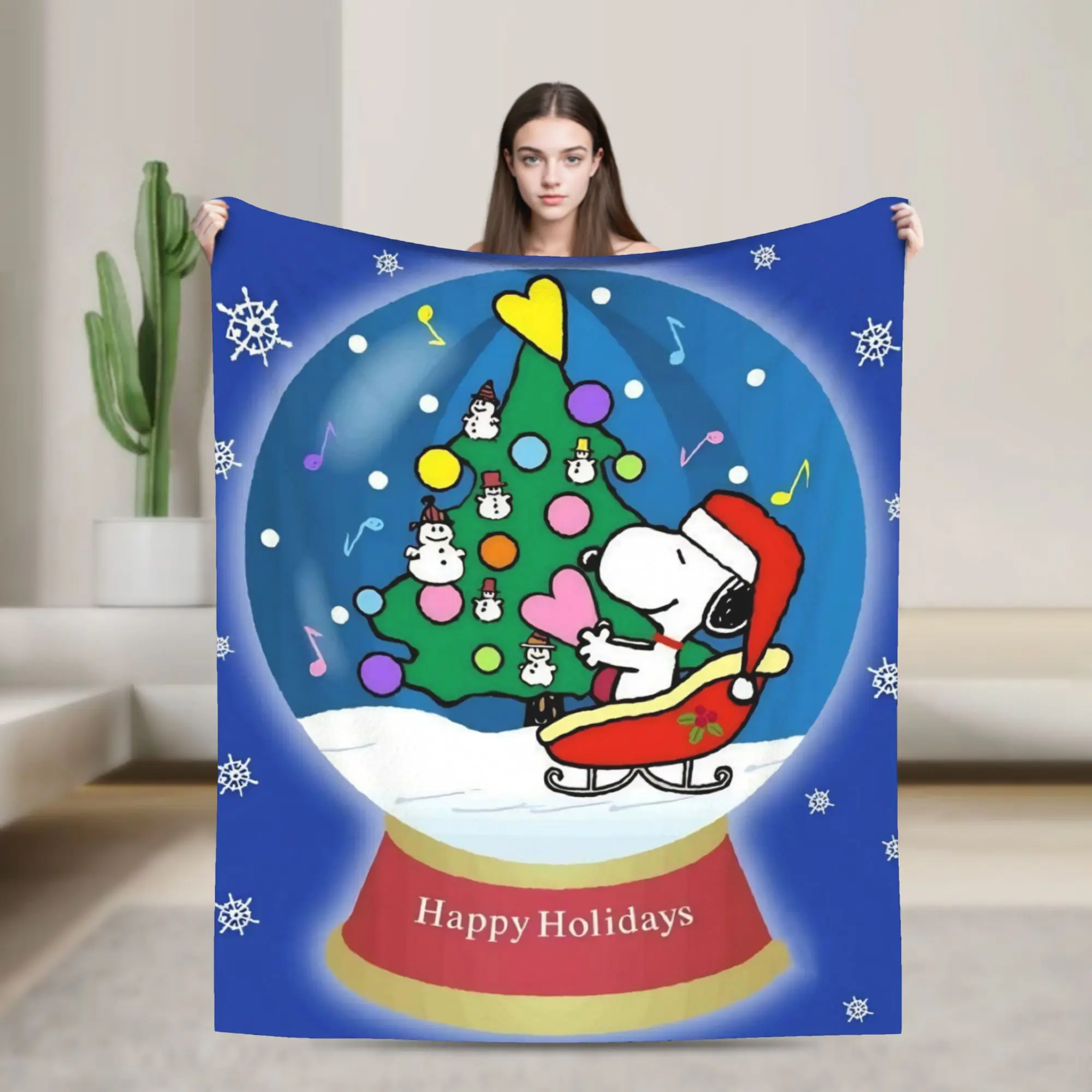 S-Snoopys Xmas Christmas Tree Blanket  Flannel Funny Warm Throw Blankets for Home Restaurant  Winter